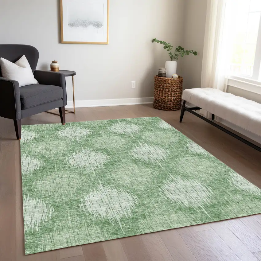 Mint Green And Fern Green Ikat Washable Indoor Outdoor Area Rug Photo 9