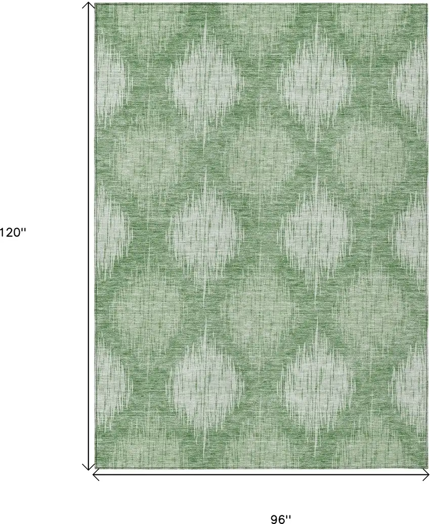 Mint Green And Fern Green Ikat Washable Indoor Outdoor Area Rug Photo 3