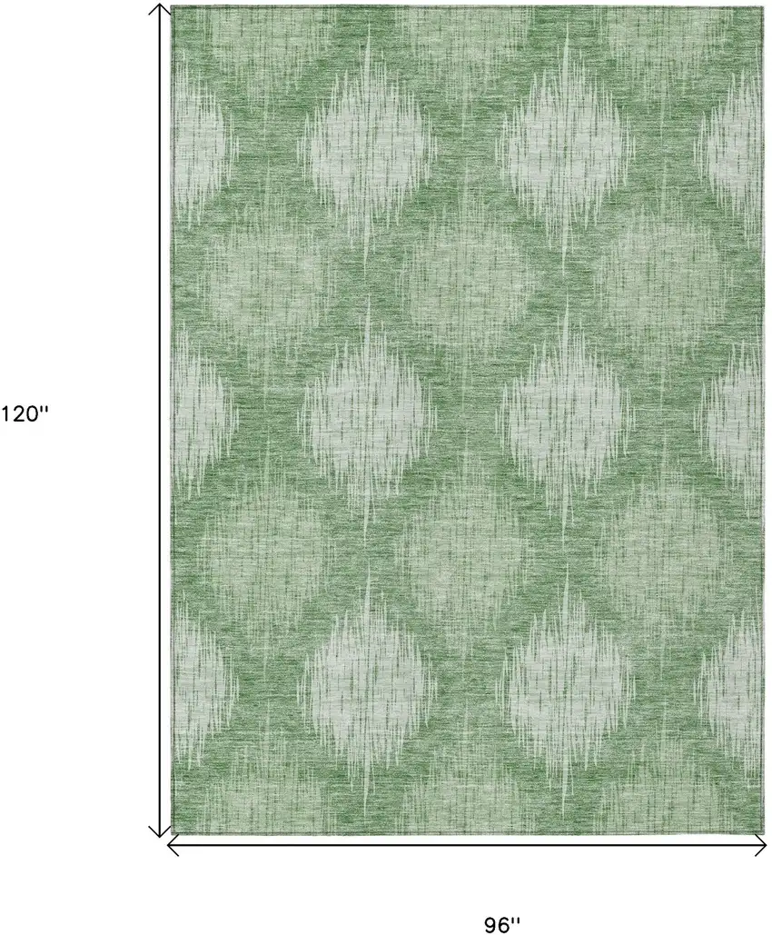 Mint Green And Fern Green Ikat Washable Indoor Outdoor Area Rug Photo 3