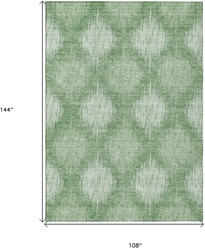 Mint Green And Fern Green Ikat Washable Indoor Outdoor Area Rug Photo 3