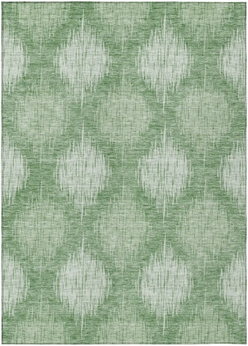 Mint Green And Fern Green Ikat Washable Indoor Outdoor Area Rug Photo 2