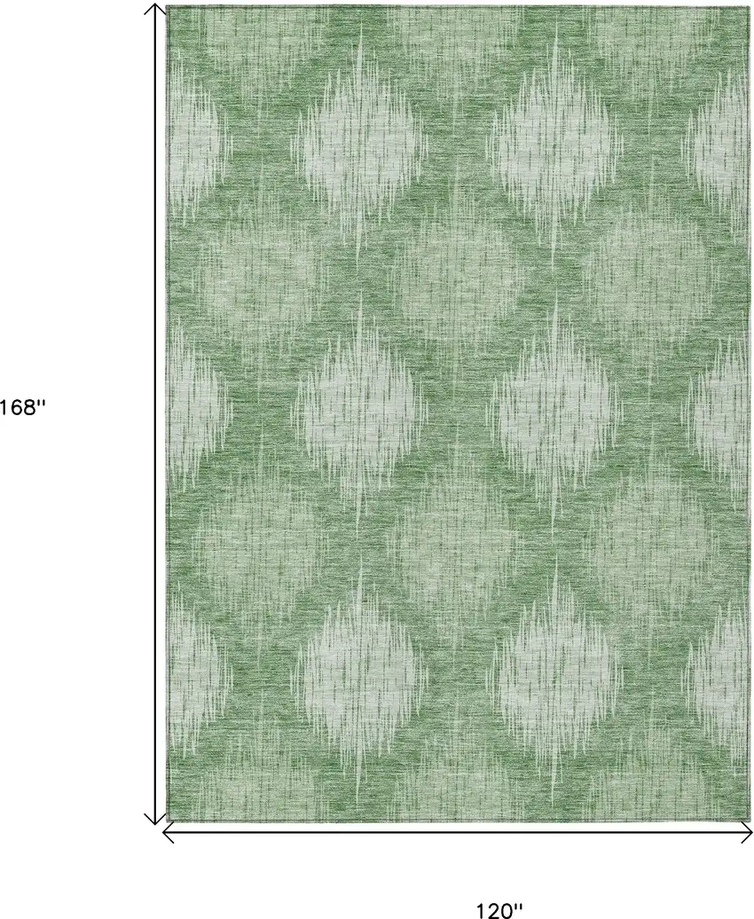 Mint Green And Fern Green Ikat Washable Indoor Outdoor Area Rug Photo 3
