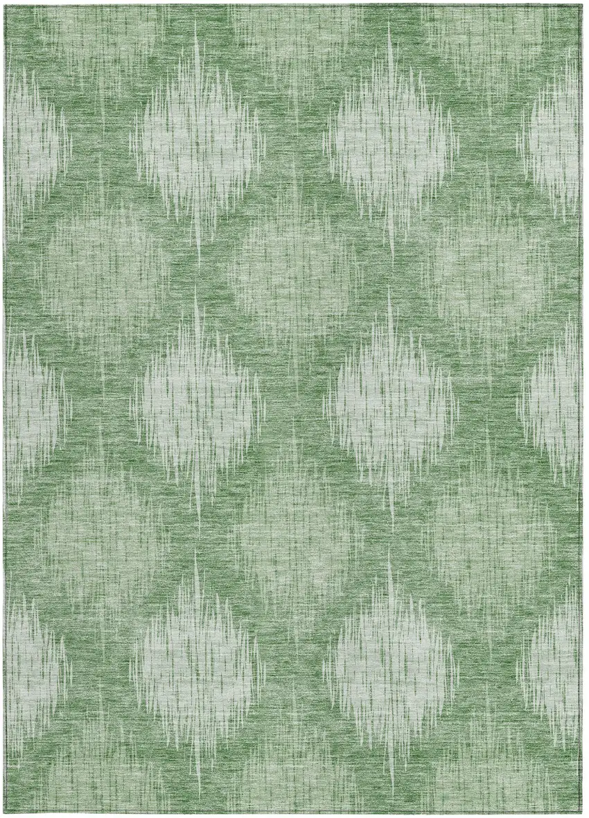 Mint Green And Fern Green Ikat Washable Indoor Outdoor Area Rug Photo 6