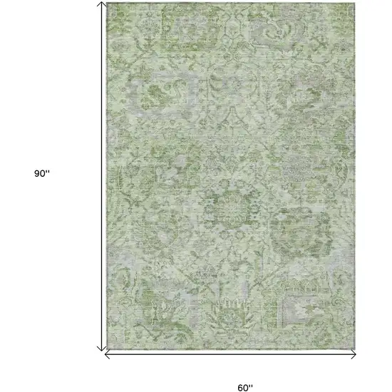 Mint Green And Gray Damask Washable Indoor Outdoor Area Rug Photo 7