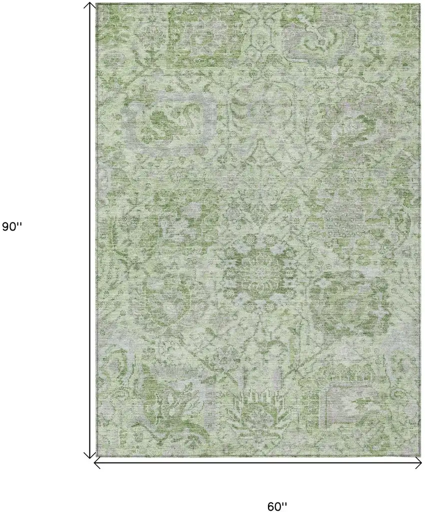 Mint Green And Gray Damask Washable Indoor Outdoor Area Rug Photo 7