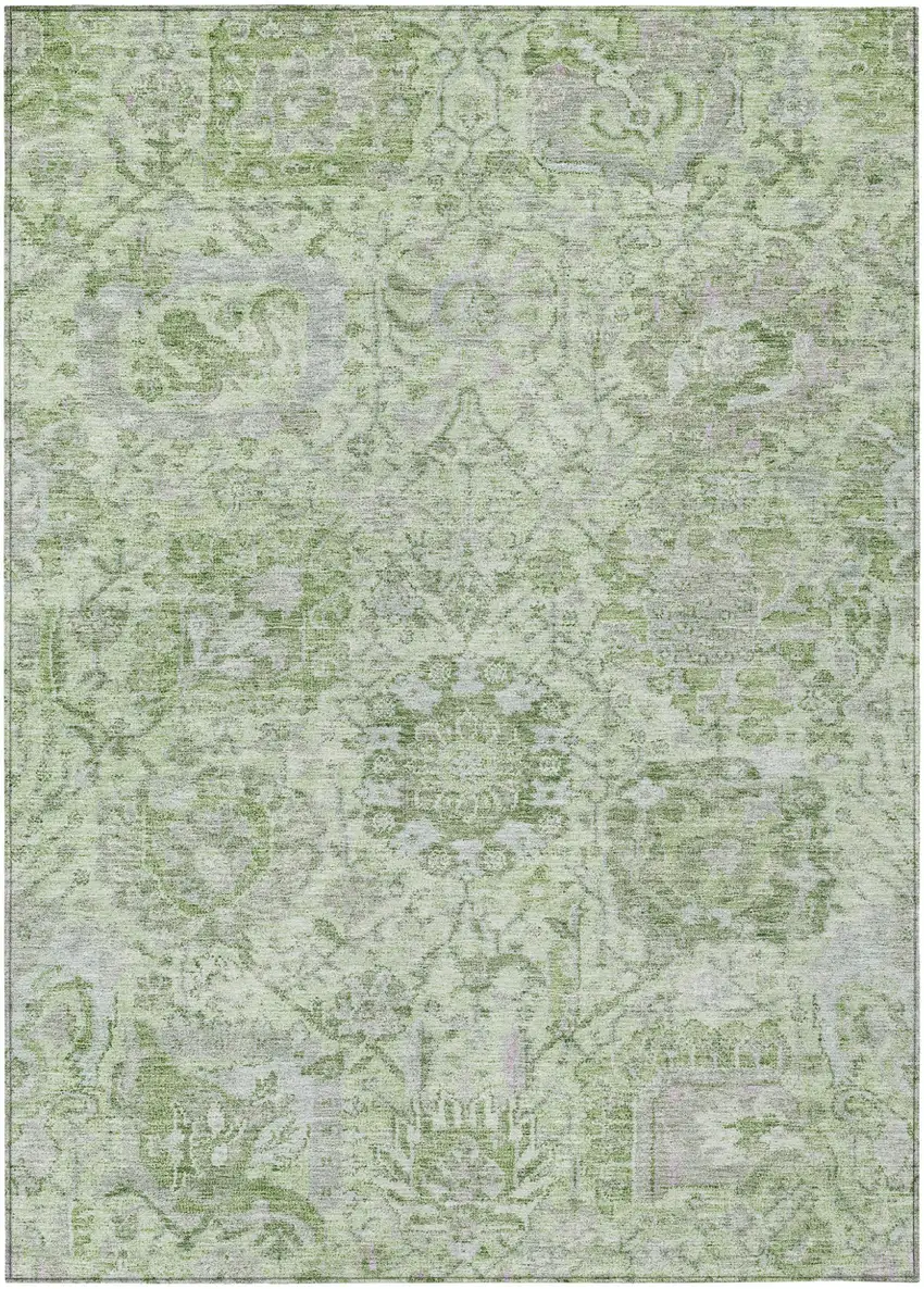 Mint Green And Gray Damask Washable Indoor Outdoor Area Rug Photo 2