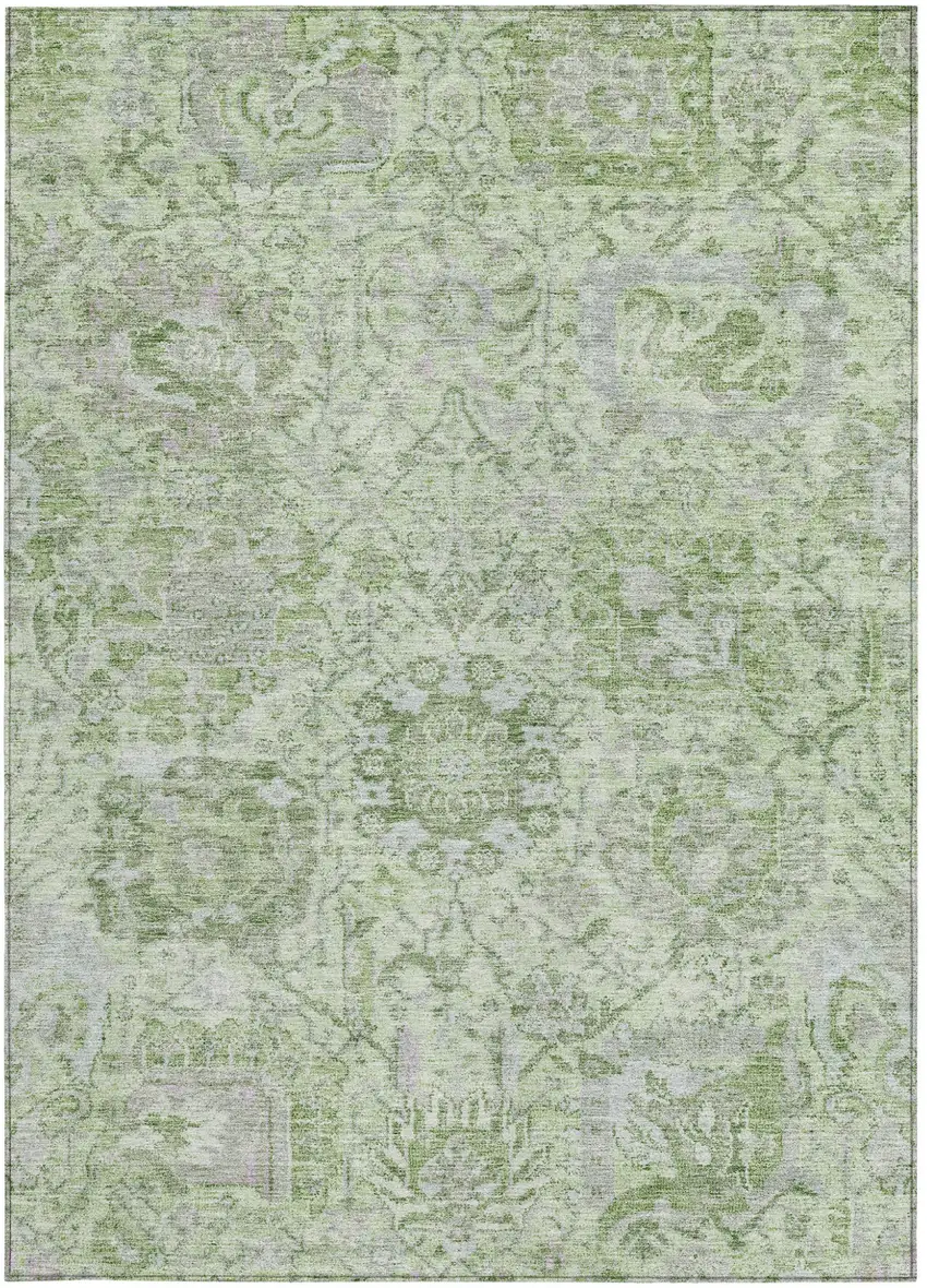 Mint Green And Gray Damask Washable Indoor Outdoor Area Rug Photo 6
