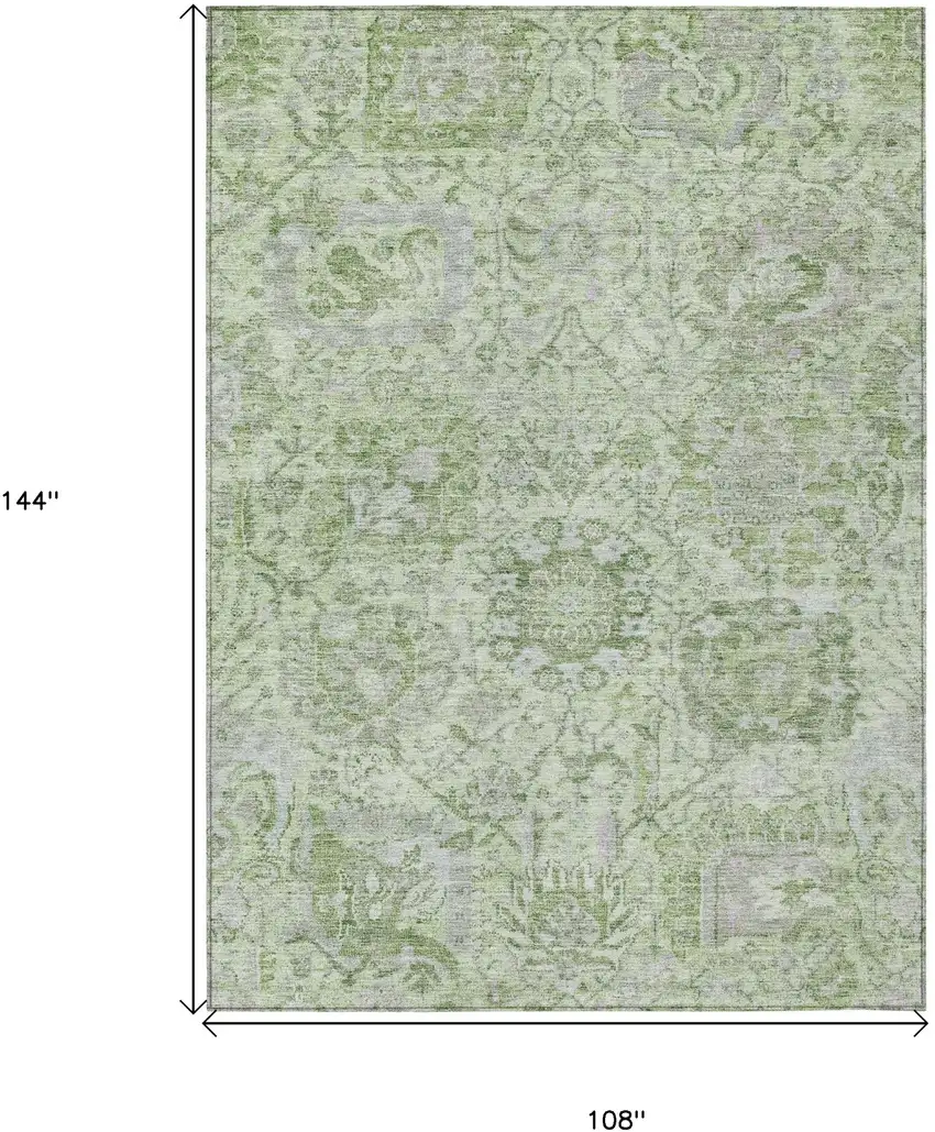 Mint Green And Gray Damask Washable Indoor Outdoor Area Rug Photo 7