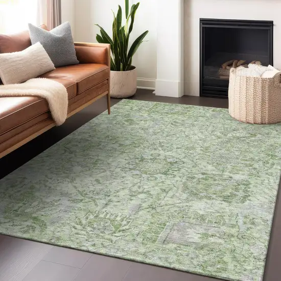 Mint Green And Gray Damask Washable Indoor Outdoor Area Rug Photo 8