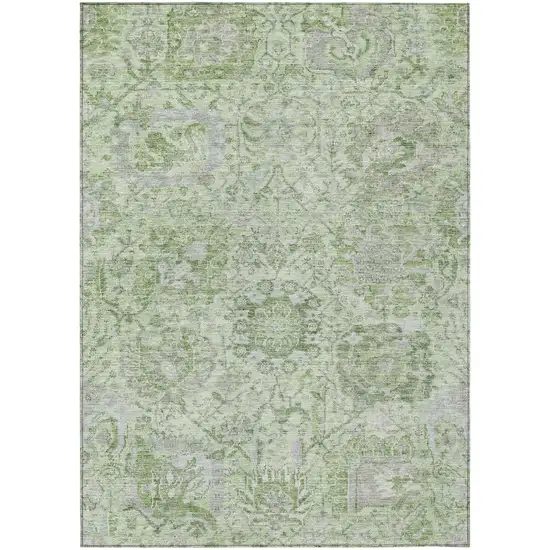 Mint Green And Gray Damask Washable Indoor Outdoor Area Rug Photo 2