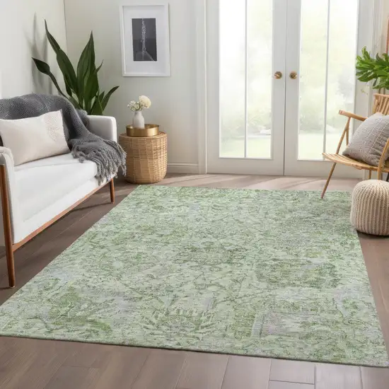 Mint Green And Gray Damask Washable Indoor Outdoor Area Rug Photo 9