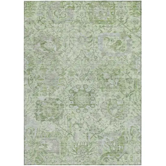 Mint Green And Gray Damask Washable Indoor Outdoor Area Rug Photo 6