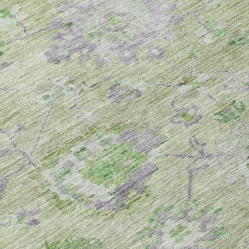 Mint Green And Gray Floral Washable Indoor Outdoor Area Rug Photo 8
