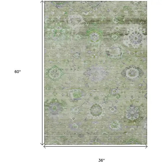 Mint Green And Gray Floral Washable Indoor Outdoor Area Rug Photo 7