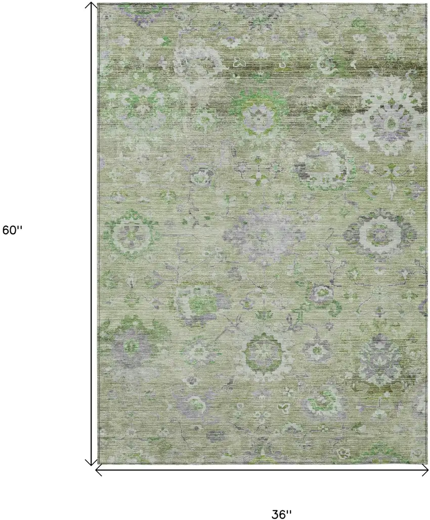 Mint Green And Gray Floral Washable Indoor Outdoor Area Rug Photo 7