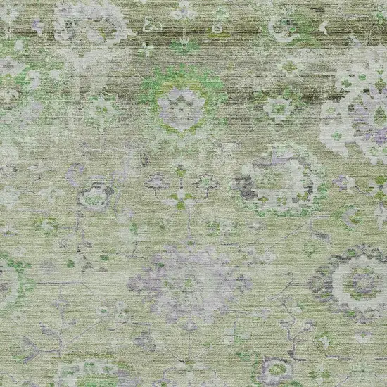 Mint Green And Gray Floral Washable Indoor Outdoor Area Rug Photo 5