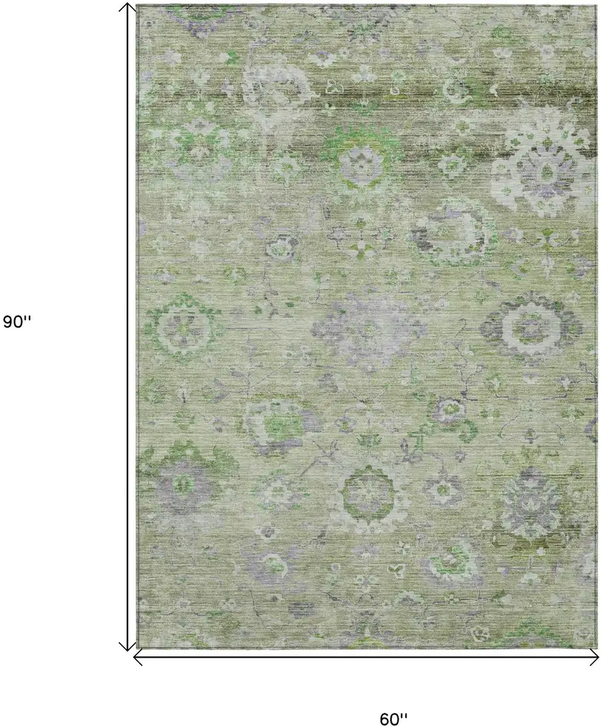 Mint Green And Gray Floral Washable Indoor Outdoor Area Rug Photo 7