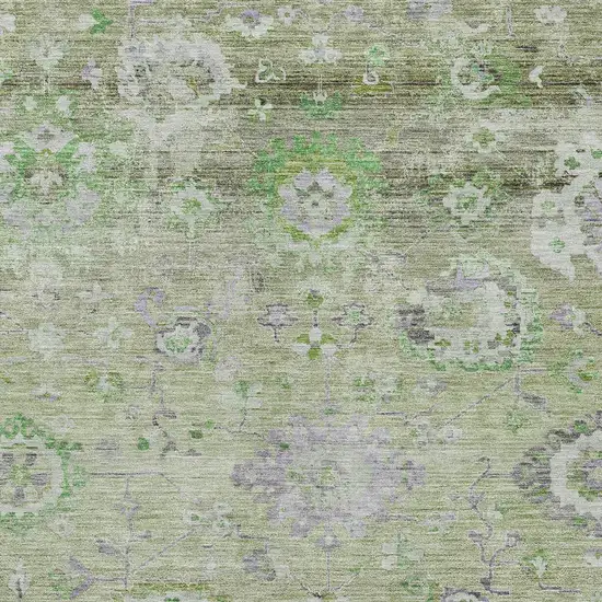 Mint Green And Gray Floral Washable Indoor Outdoor Area Rug Photo 5
