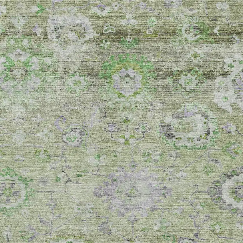 Mint Green And Gray Floral Washable Indoor Outdoor Area Rug Photo 5
