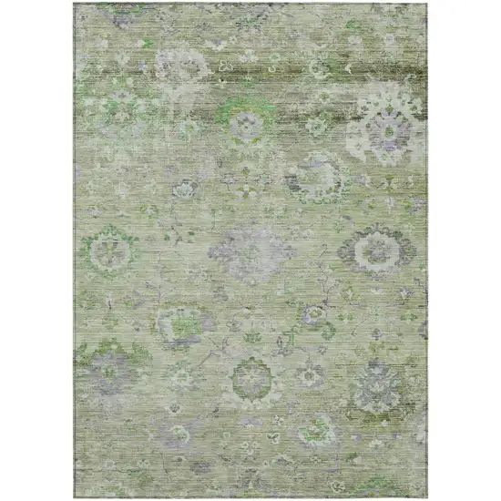 Mint Green And Gray Floral Washable Indoor Outdoor Area Rug Photo 2