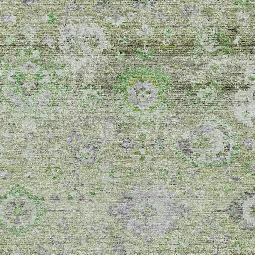 Mint Green And Gray Floral Washable Indoor Outdoor Area Rug Photo 5