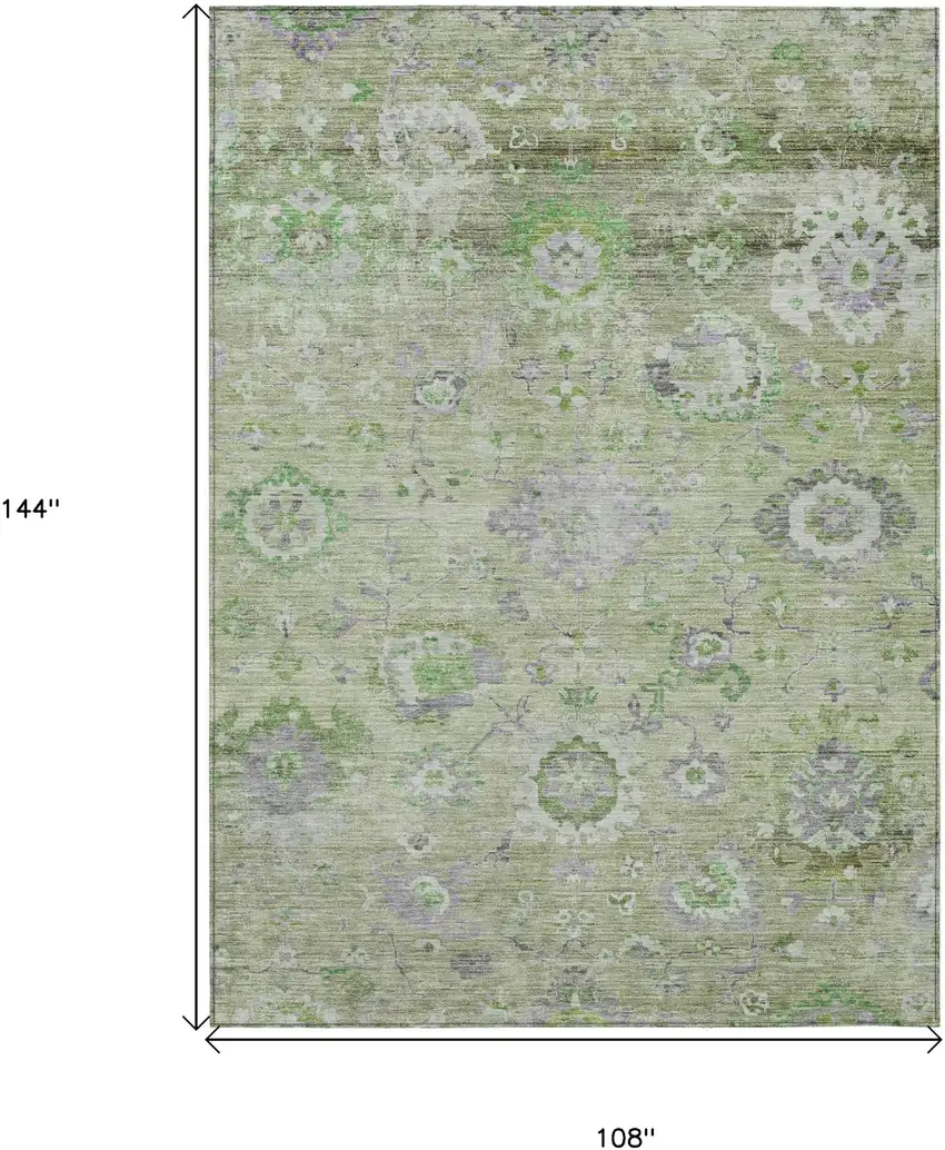 Mint Green And Gray Floral Washable Indoor Outdoor Area Rug Photo 7