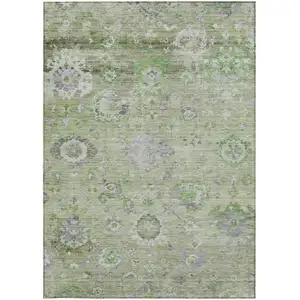 Photo of Mint Green And Gray Floral Washable Indoor Outdoor Area Rug