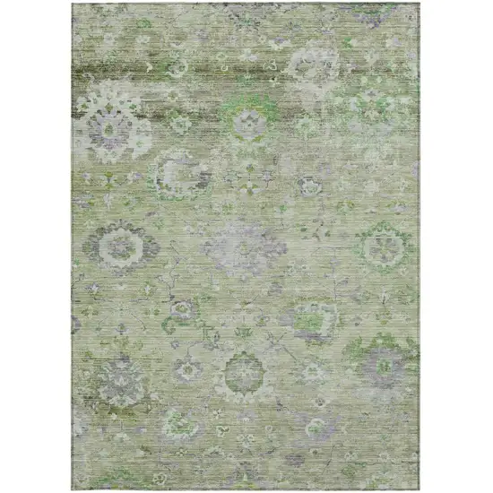 Mint Green And Gray Floral Washable Indoor Outdoor Area Rug Photo 6