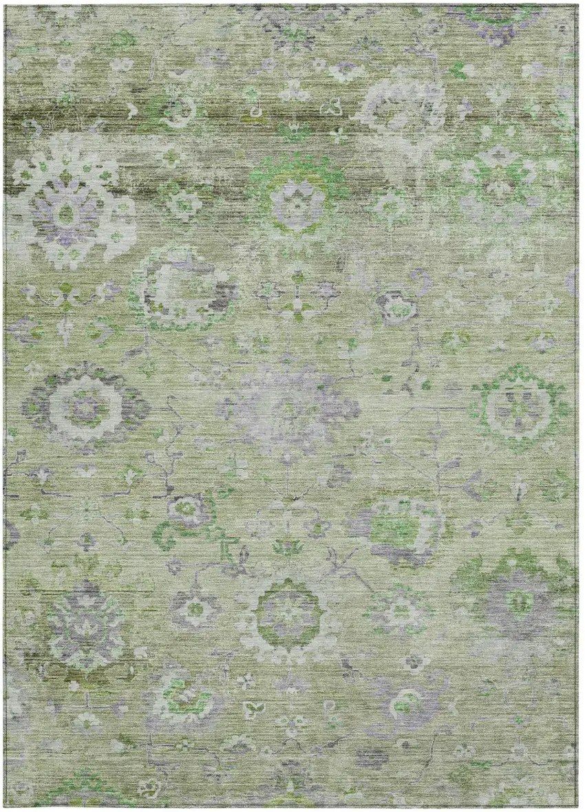 Mint Green And Gray Floral Washable Indoor Outdoor Area Rug Photo 6