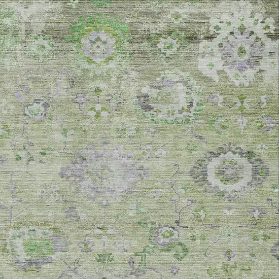 Mint Green And Gray Floral Washable Indoor Outdoor Area Rug Photo 5