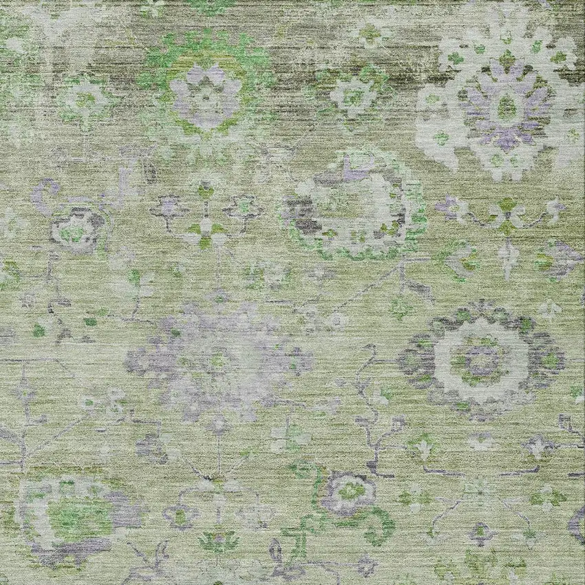 Mint Green And Gray Floral Washable Indoor Outdoor Area Rug Photo 5