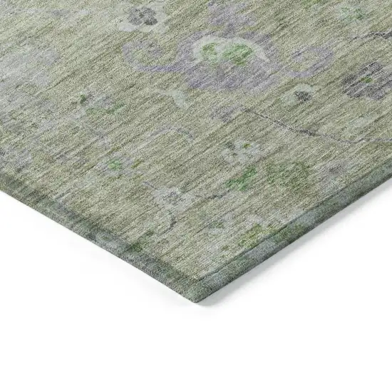 Mint Green And Gray Floral Washable Indoor Outdoor Area Rug Photo 4