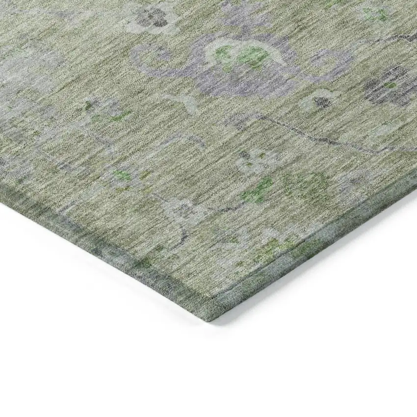 Mint Green And Gray Floral Washable Indoor Outdoor Area Rug Photo 4