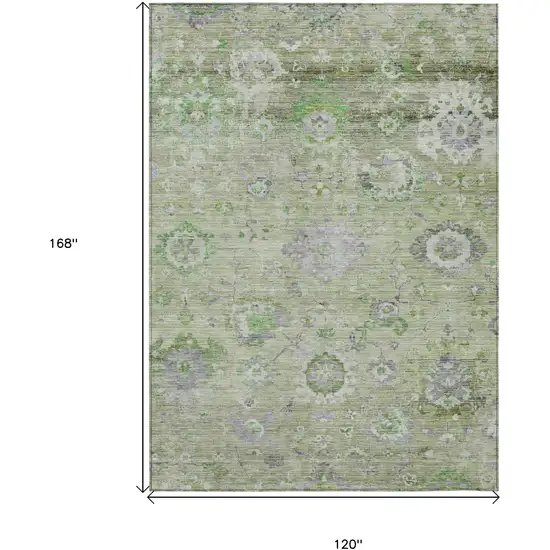 Mint Green And Gray Floral Washable Indoor Outdoor Area Rug Photo 7