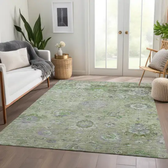 Mint Green And Gray Floral Washable Indoor Outdoor Area Rug Photo 9