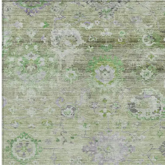Mint Green And Gray Floral Washable Indoor Outdoor Area Rug Photo 5