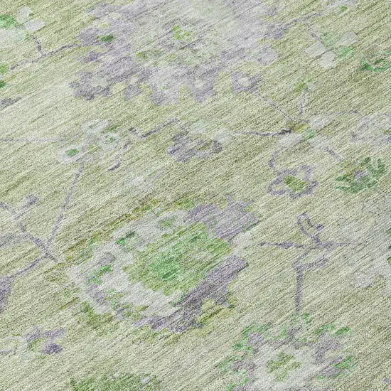 Mint Green And Gray Floral Washable Indoor Outdoor Area Rug Photo 8