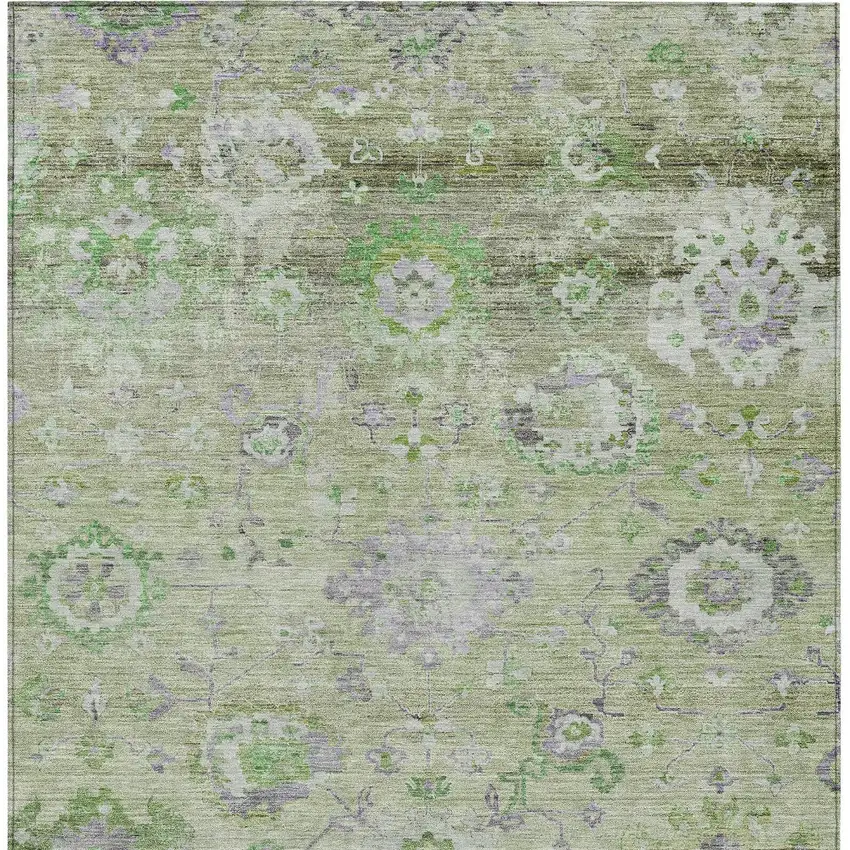 Mint Green And Gray Floral Washable Indoor Outdoor Area Rug Photo 6