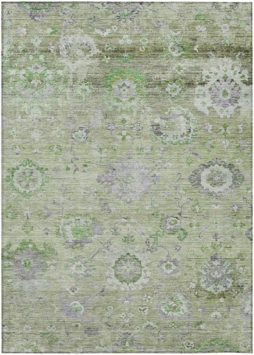 Mint Green And Gray Floral Washable Indoor Outdoor Area Rug Photo 2