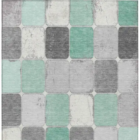 Mint Green And Gray Geometric Washable Indoor Outdoor Area Rug Photo 7