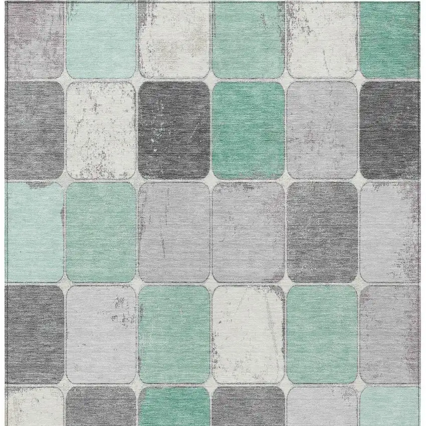 Mint Green And Gray Geometric Washable Indoor Outdoor Area Rug Photo 7