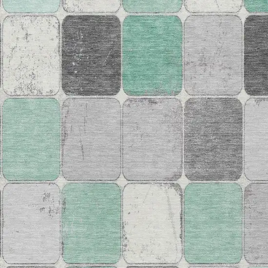 Mint Green And Gray Geometric Washable Indoor Outdoor Area Rug Photo 8