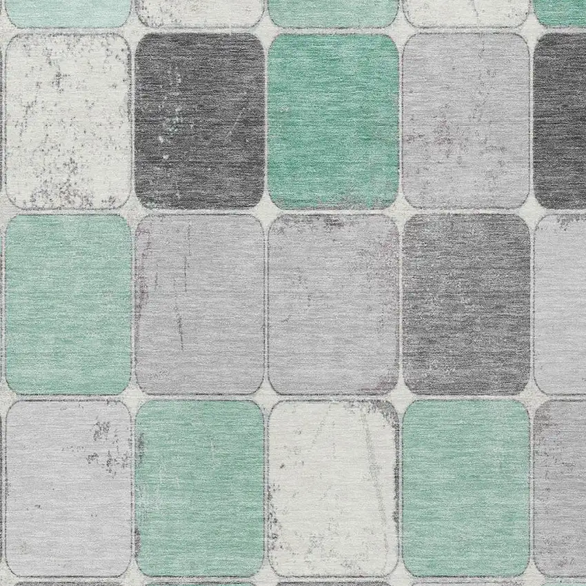 Mint Green And Gray Geometric Washable Indoor Outdoor Area Rug Photo 8