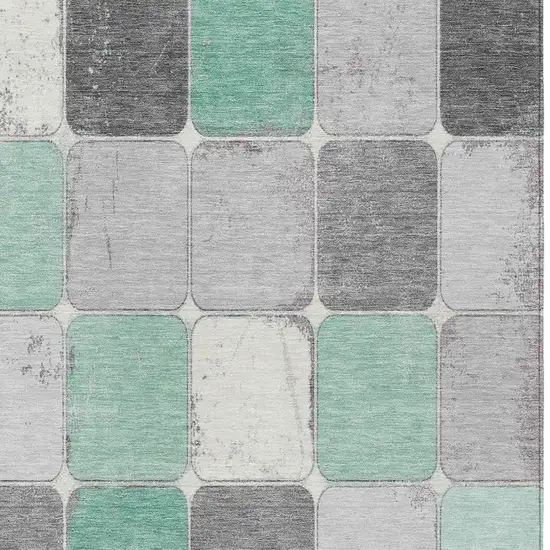 Mint Green And Gray Geometric Washable Indoor Outdoor Area Rug Photo 3