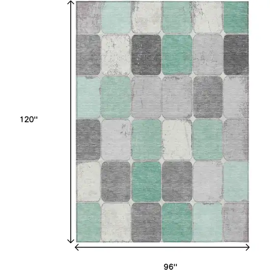 Mint Green And Gray Geometric Washable Indoor Outdoor Area Rug Photo 9