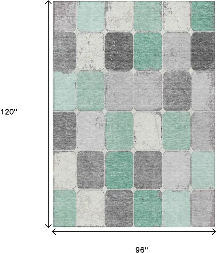 Mint Green And Gray Geometric Washable Indoor Outdoor Area Rug Photo 9