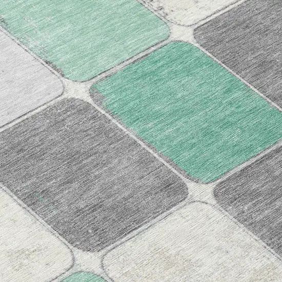 Mint Green And Gray Geometric Washable Indoor Outdoor Area Rug Photo 8