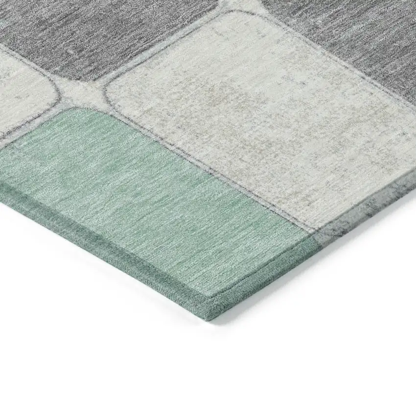 Mint Green And Gray Geometric Washable Indoor Outdoor Area Rug Photo 9