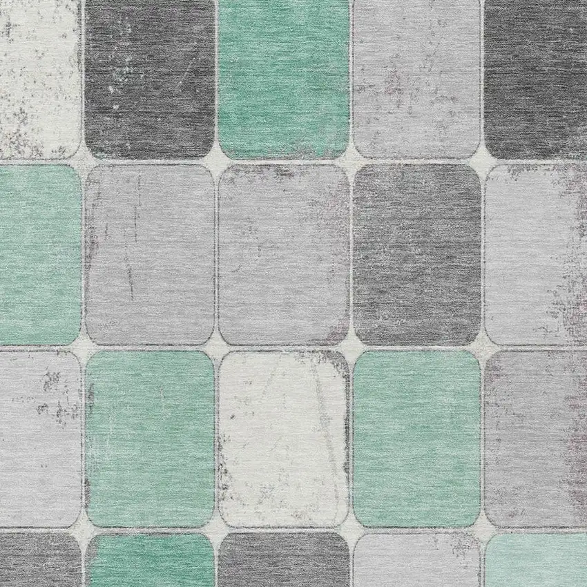 Mint Green And Gray Geometric Washable Indoor Outdoor Area Rug Photo 3