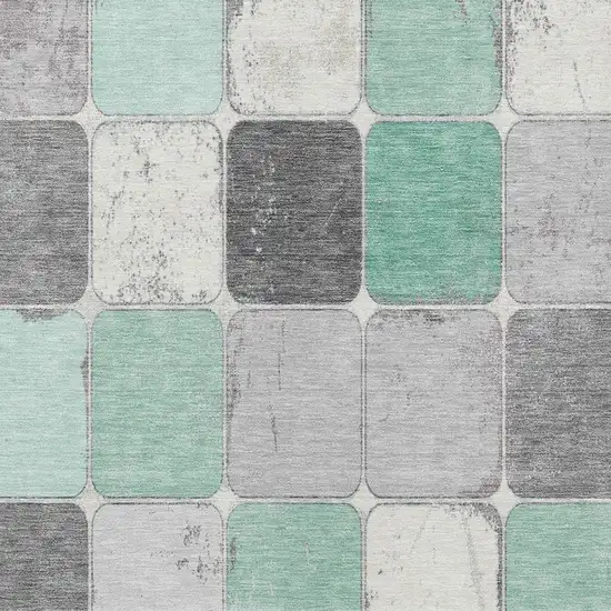 Mint Green And Gray Geometric Washable Indoor Outdoor Area Rug Photo 3